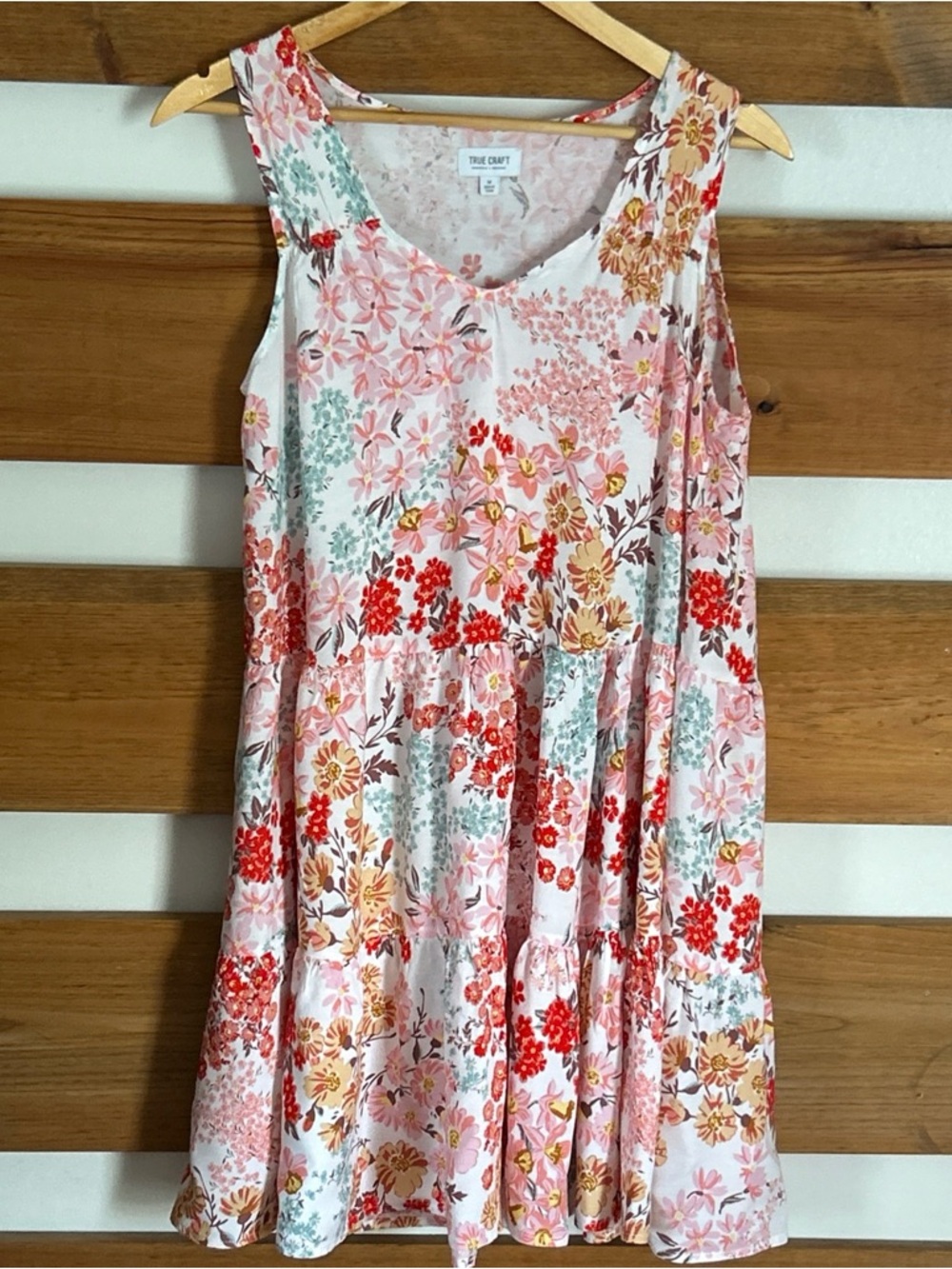 True Craft White Festive Chic Floral Sleeveless Dress Boho Midi Women’s Size M